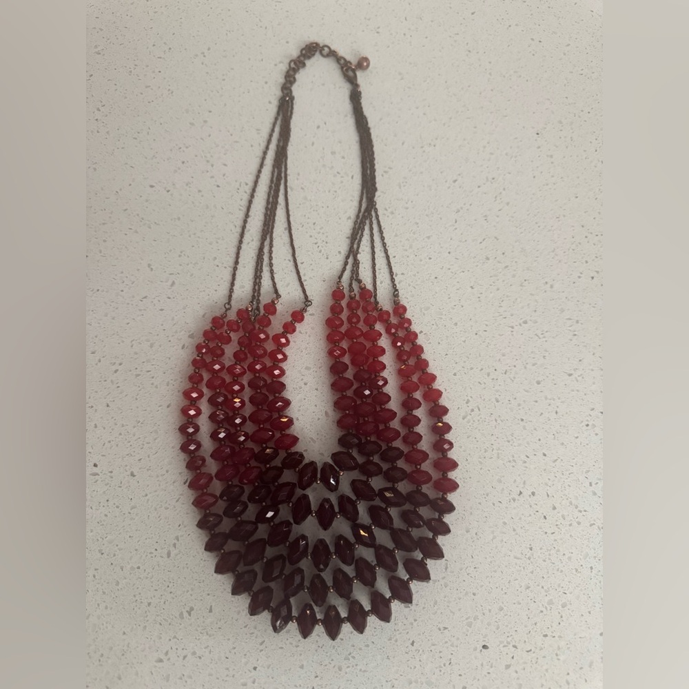 Elegant Red Beaded Quadruple Strand Necklace